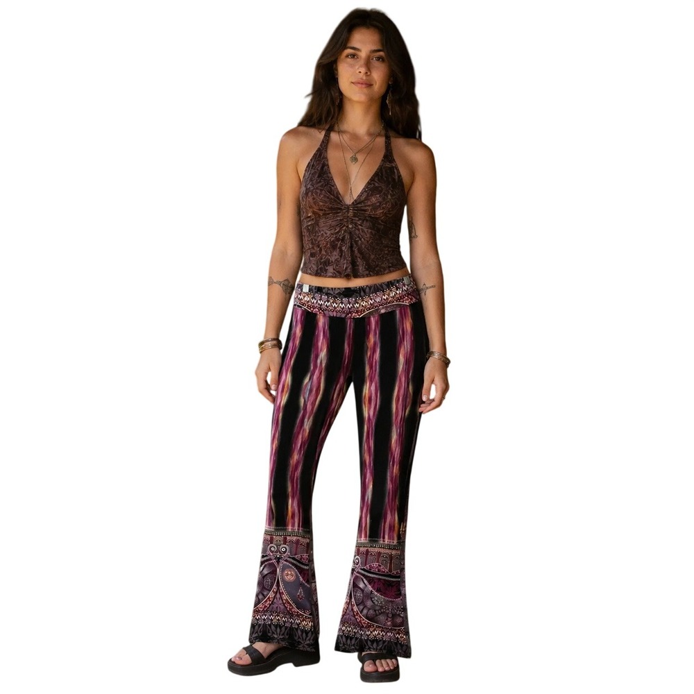 Women‎ Boho Bell Bottom Pants Small Festival Hippie Retro 70s Flare Leggings